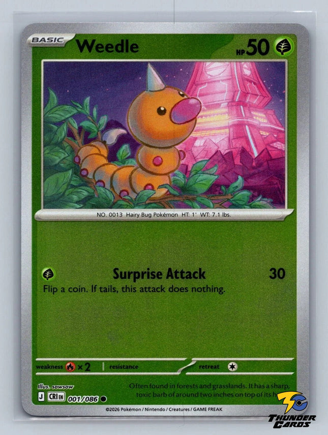 Carta individual Pokémon Weedle Reverse 001/086 común, set Chaos Rising, ilustración de sowsow - Thunder Cards México.