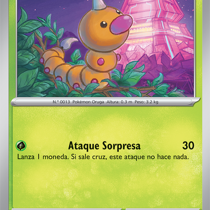 Carta individual Pokémon Weedle 001/086 común, set Chaos Rising, ilustración de sowsow - Thunder Cards México.