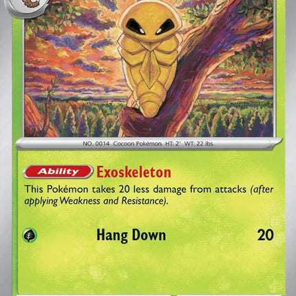 Carta individual Pokémon Kakuna 002/086 común, Stage 1, set ME4 Chaos Rising, ilustración de Mugi Hamada - Thunder Cards México.
