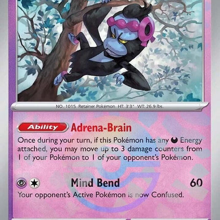 Carta Individual Pokémon Munkidori Pokeball Pattern 044/131 , BASIC Pokémon 110 HP, set Prismatic Evolutions, Ilustración de kodama - Thunder Cards México