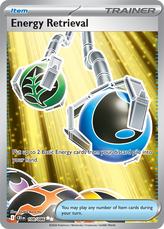 Carta Individual Pokémon Energy Retrieval Ultra Rara 108/086, set Chaos Rising, Ilustración de Toyste Beach- Thunder Cards México