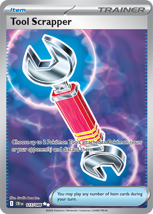 Carta Individual Pokémon Tool Scrapper Ultra Rara 115/086, set Chaos Rising, Ilustración de Studio Bora Inc. - Thunder Cards México