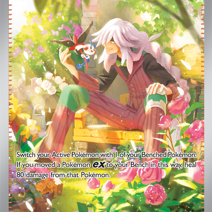 Carta individual Pokémon AZ's Tranquility , rareza Special illustration Rare, Supporter Trainer, , set Chaos Rising (CRI). Ilustración Special Illustration Rare de AZ's Tranquility por OKACHEKE - Thunder Cards México.