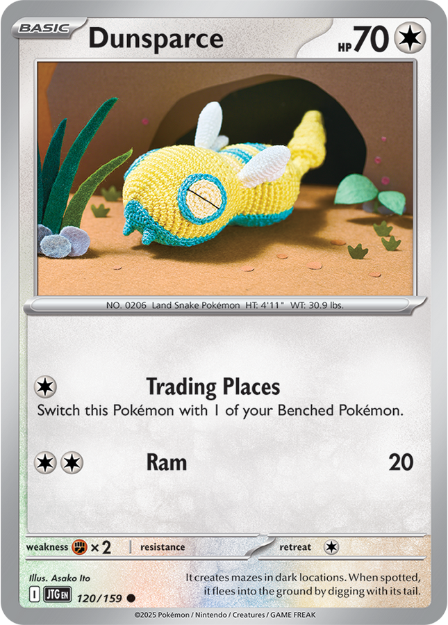 Carta Individual Pokémon Dunsparce  120/159 , BASIC Pokémon 70 HP, set Jorney Together, Ilustración de Asako Ito - Thunder Cards México