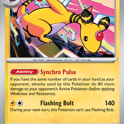 Carta individual Pokémon Ampharos 029/086, rareza rara, Stage 2, 160 HP, set Chaos Rising (CRI). Ilustración de estilo cómic y dinámico de Ampharos liberando destellos eléctricos por CHORISO - Thunder Cards México.