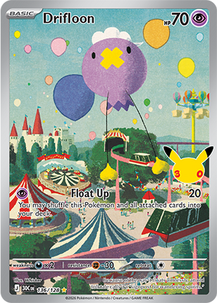 Carta individual Pokémon Drifloon 136/128, set 30th C, en Thunder Cards México