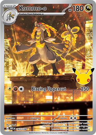 Carta individual Pokémon Kommo-o 143/128, set 30th C, en Thunder Cards México