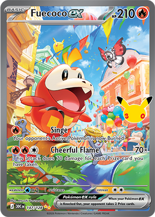Carta individual Pokémon Fuecoco EX 147/128, set 30th C, en Thunder Cards México