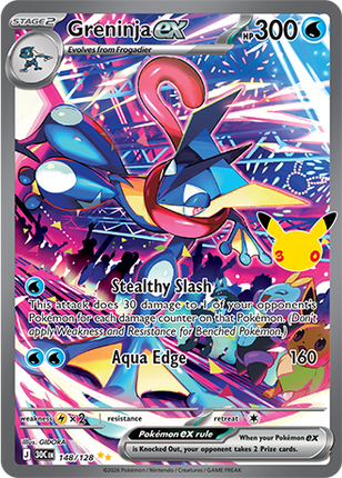 Carta individual Pokémon Greninija EX 148/128, set 30th C, en Thunder Cards México