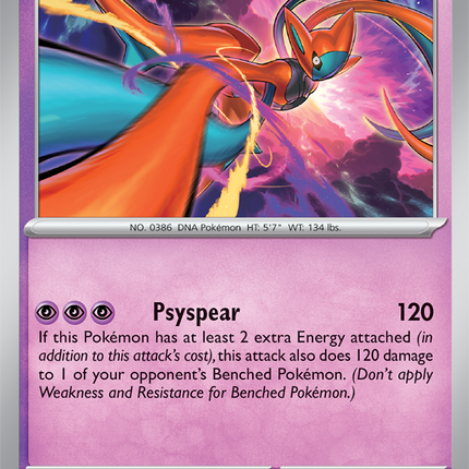 Carta individual Pokémon Deoxys 032/086, rareza infrecuente, Basic Pokémon, 120 HP, set Chaos Rising (CRI). Ilustración dinámica de Deoxys en Forma Ataque cruzando el espacio a gran velocidad por nagimiso - Thunder Cards México.