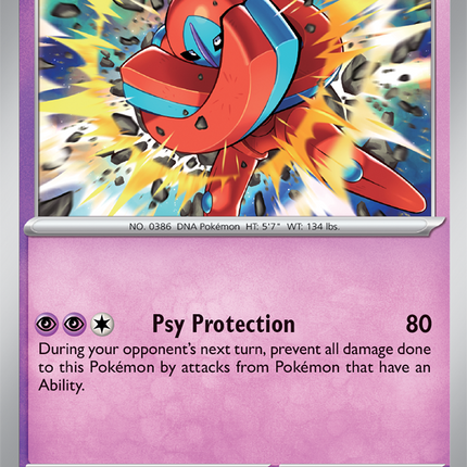 Carta individual Pokémon Deoxys 033/086, rareza infrecuente, Basic Pokémon, 130 HP, set Chaos Rising (CRI). Ilustración impactante de Deoxys en Forma Defensa bloqueando un ataque de rocas destructivas por GOSSAN - Thunder Cards México.