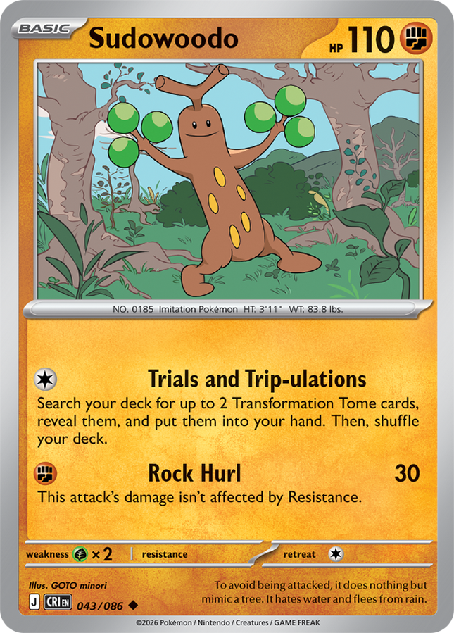 Carta Individual Pokémon Sudowoodo 045/086, BASIC Pokémon 110 HP, set Chaos Rising, Ilustración de GOTO minori - Thunder Cards México
