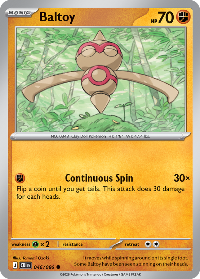 Carta Individual Pokémon Baltoy 046/086, BASIC Pokémon 70 HP, set Chaos Rising, Ilustración de 046 - Thunder Cards México