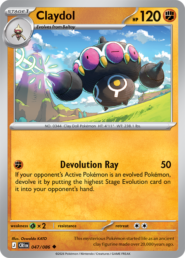 Carta Individual Pokémon Claydol 047/086, Stage 1 Pokémon 120 HP, set Chaos Rising, Ilustración de Oswaldo KATO - Thunder Cards México