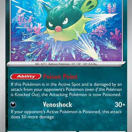 Carta Individual Pokémon Qwilfish 052/086, BASIC Pokémon 90 HP, set Chaos Rising, Ilustración de nisimono - Thunder Cards México
