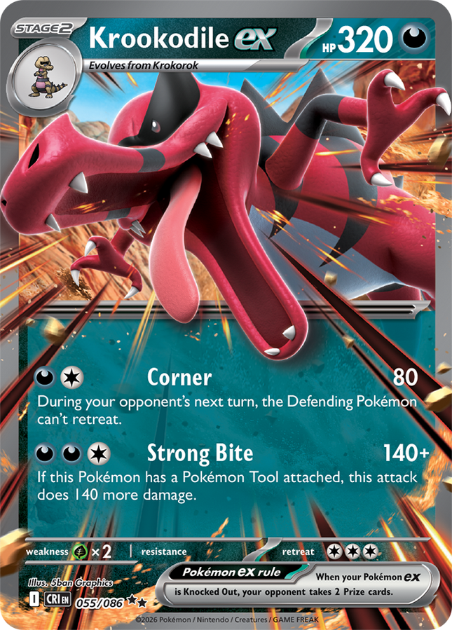 Carta Individual Pokémon Krookodile EX 055/086, Stage 2 Pokémon 320  HP, set Chaos Rising, Ilustración de 5ban Graphics - Thunder Cards México