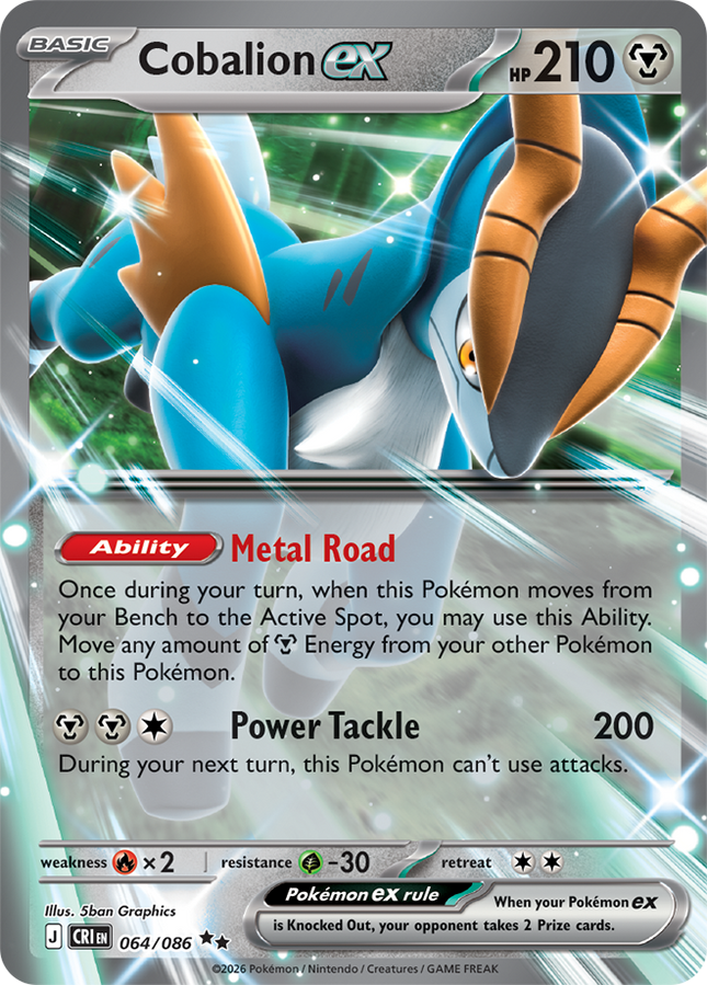 Carta Individual Pokémon Cobalion EX 064/086, BASIC Pokémon 210 HP, set Chaos Rising, Ilustración de 5ban Graphics - Thunder Cards México