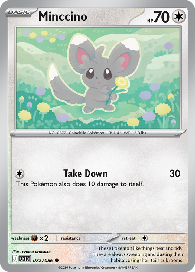 Carta Individual Pokémon Minccino 072/086, BASIC Pokémon 70 HP, set Chaos Rising, Ilustración de ryoma uratsuka - Thunder Cards México