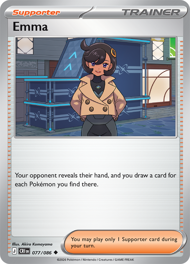 Carta Partidario Pokémon Emma 077/086, set Chaos Rising, Ilustración de Akira Komayama - Thunder Cards México
