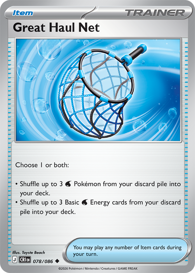 Carta Individual Pokémon Great Haul Net 078/086, set Chaos Rising, Ilustración de Toyste Beach- Thunder Cards México