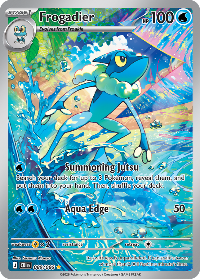 Carta Individual Pokémon Frogadier Ilustración Especial 089/086, Stage 1 Pokémon 100 HP, set Chaos Rising, Ilustración de Susumu Maeya - Thunder Cards México