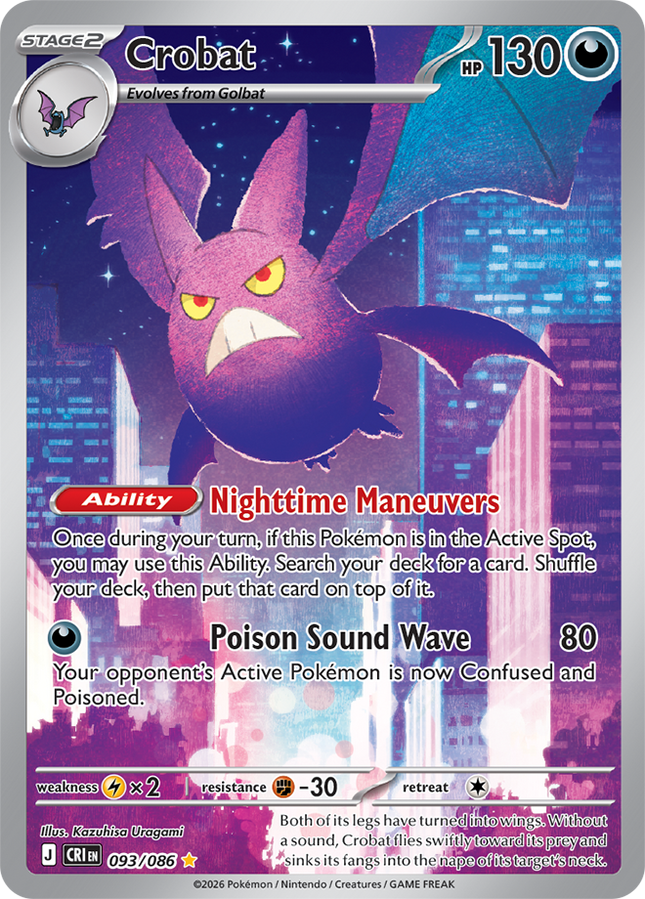 Carta Individual Pokémon Crobat Ilustración Especial 093/086, Stage 2  Pokémon 130 HP, set Chaos Rising, Ilustración de Kazuhisa Uragami - Thunder Cards México