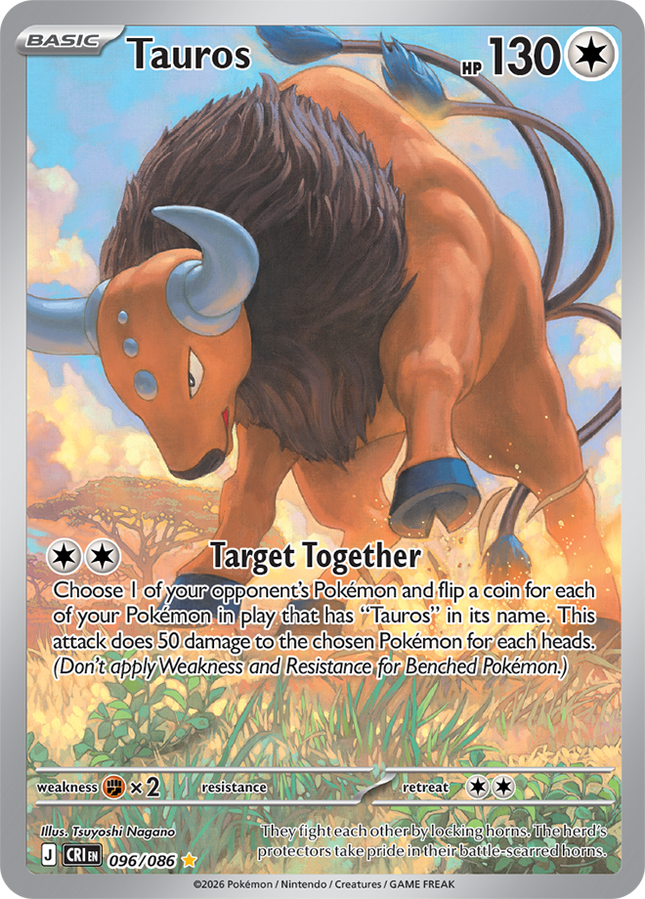 Carta Individual Pokémon Tauros Ilustración Especial 096/086, BASIC Pokémon 130 HP, set Chaos Rising, Ilustración de Tsuyoshi Nagano - Thunder Cards México