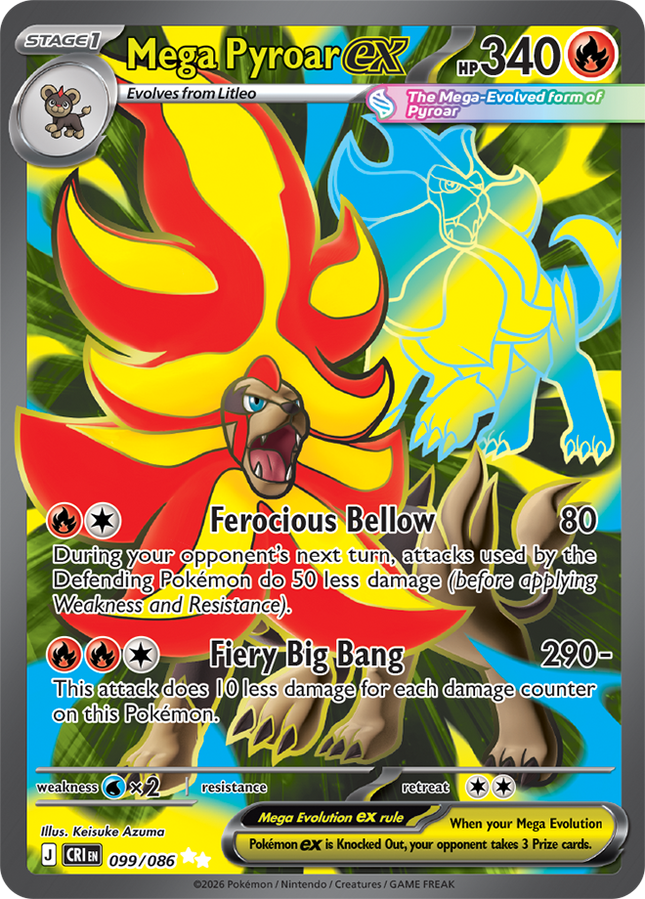 Mega Pyroar EX FA (Full Art) - 099/086 - ME4: Chaos Rising (CRI) (Copia)