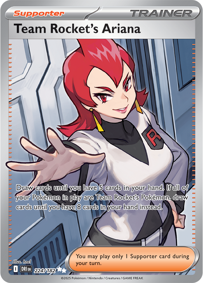 Carta Pokémon Team Rocket's Ariana (UR) 224/182 del set Destined Rivals de Pokémon TCG en Thunder Cards