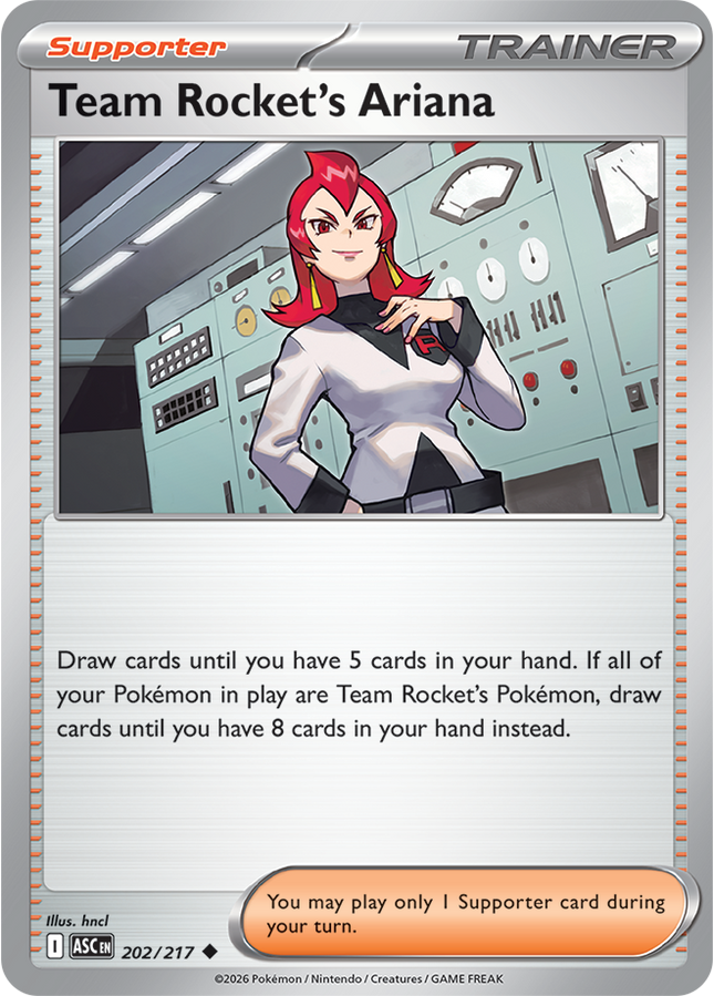 Carta Individual Pokémon Trainer Team Rocket's Ariana 202/217, Supporter Trainer, set Ascended Heroes,- Thunder Cards México. 