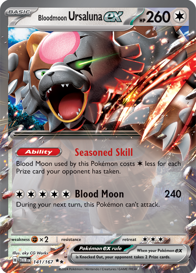 Carta Pokémon Bloodmoon Ursaluna EX Double Rare (DR) 141/167 del set Twilight Masquerade de Pokémon TCG en Thunder Cards