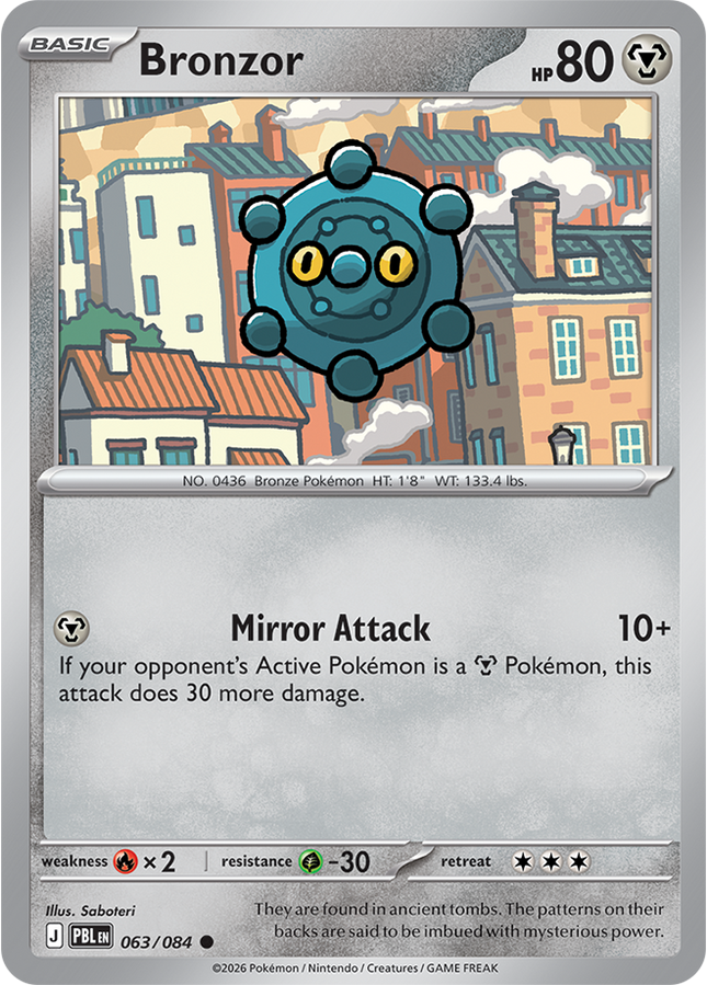 Carta individual Pokémon Bronzor 063/084, set Pitch Black, en Thunder Cards México 