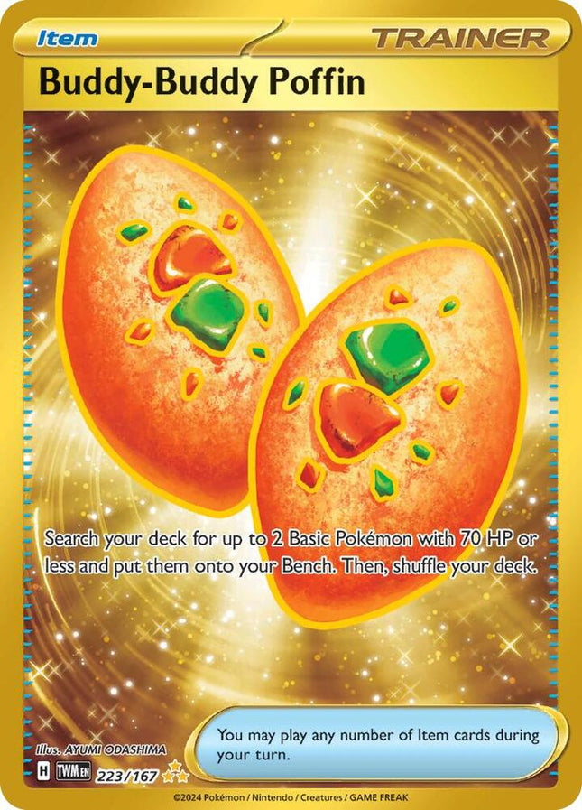 Carta Individual Pokémon Buddy-Buddy Poffin Hyper Rare (HR) 223/167, Supporter Trainer, set Mega Twilight Masquerade, Ilustración de AYUMI ODASHIMA. - Thunder Cards México