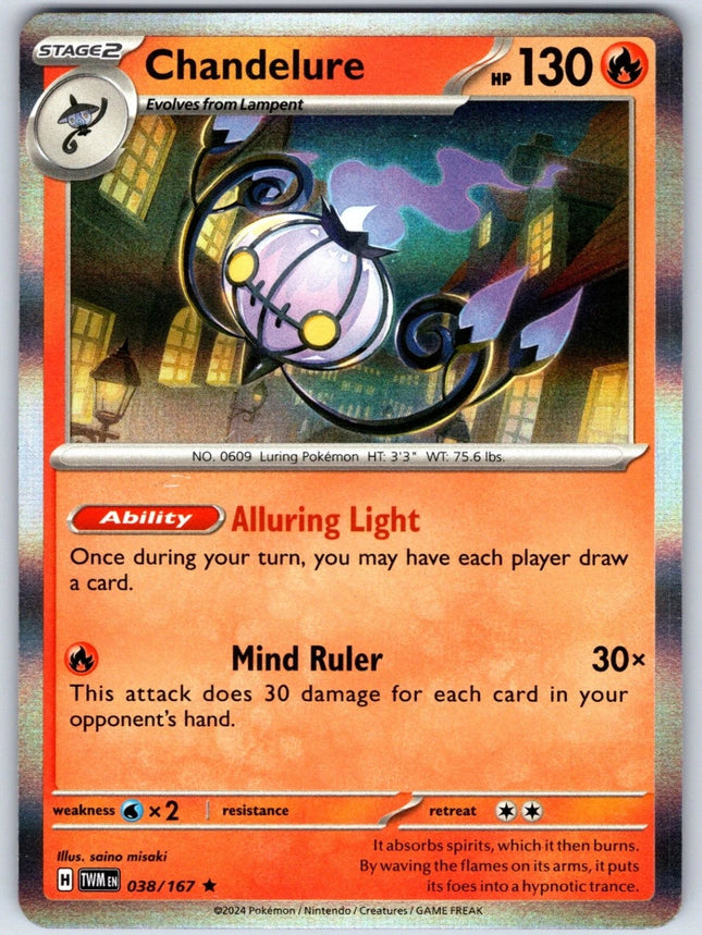 Carta Individual Pokémon Chandelure 038/167, set Twilight Masquerade,  Thunder Cards México, Holo