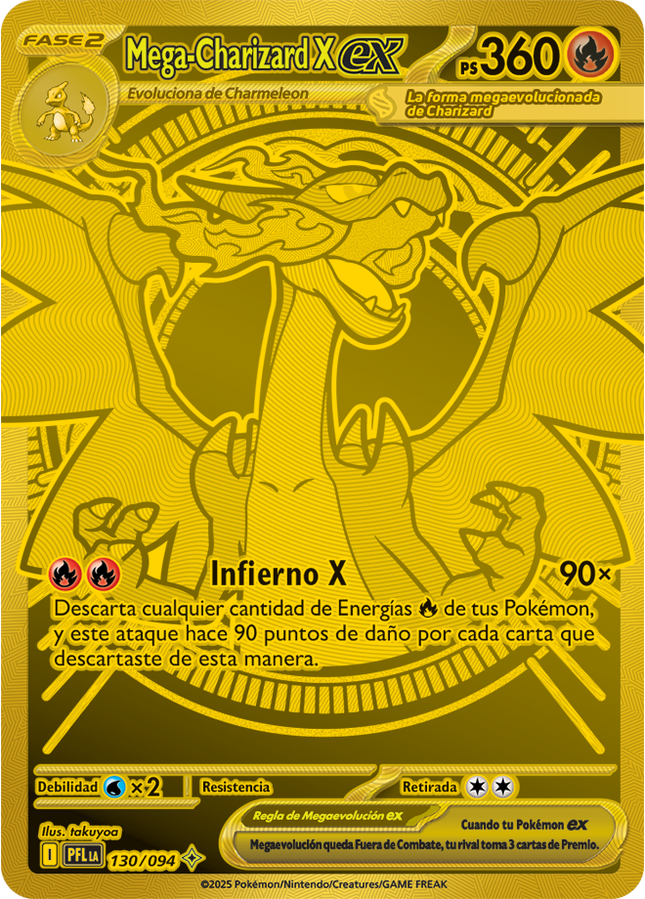 Carta Individual Pokémon Mega-Charizard X EX Mega Hyper Rare Carta en Español 130/094, Trainer, set Phantasmal Flames, Ilustración de takuyoa- Thunder Cards México