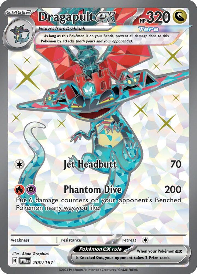 Carta Individual Pokémon Dragapult EX Ultra Rare 200/167, Stage 2 Pokémon 320 HP, set Twilight Masquerade, Ilustración de 5ban Graphics - Thunder Cards México