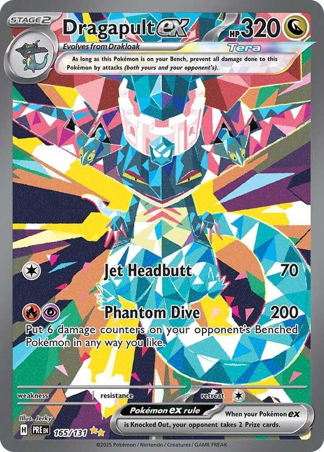 Carta Individual Pokémon Dragapult EX Special Illustration Rare 165/131, Stage 2 Pokémon 320 HP, set Prismatic Evolutions, Ilustración de Jerky - Thunder Cards México