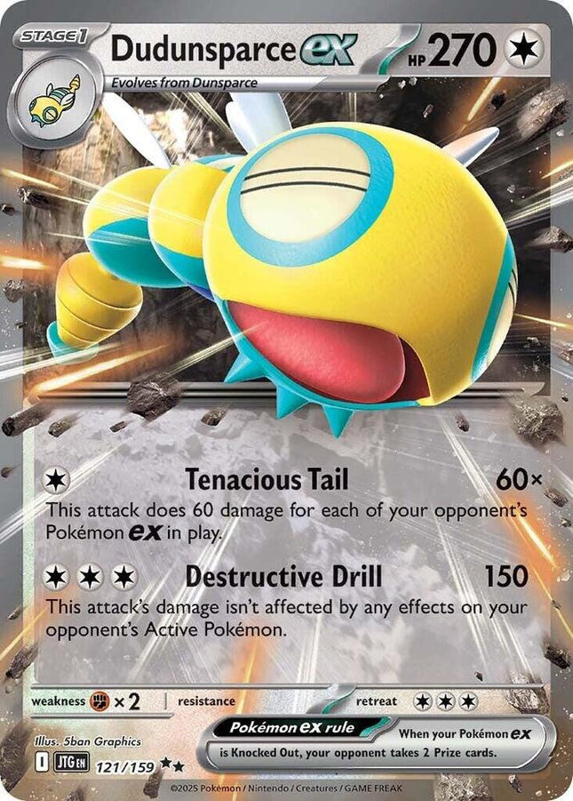 Carta Individual Pokémon Dudunsparce EX 121/159 , Stage 1 Pokémon 270 HP, set Jorney Together, Ilustración de 5ban Graphics - Thunder Cards México