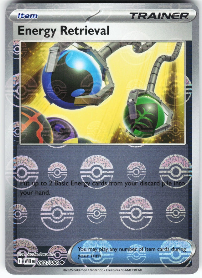 Carta Individual Pokémon Energy Retrieval Pokeball Pattern 082/086, Supporter Trainer, set White Flare,- Thunder Cards México