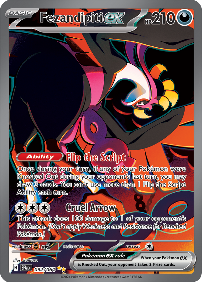 Carta Individual Pokémon Fezandipiti EX Special Illustration Rare (SIR) 092/064 , BASIC Pokémon 210 HP, set Shrouded Fable, Ilustración de kantaro - Thunder Cards México