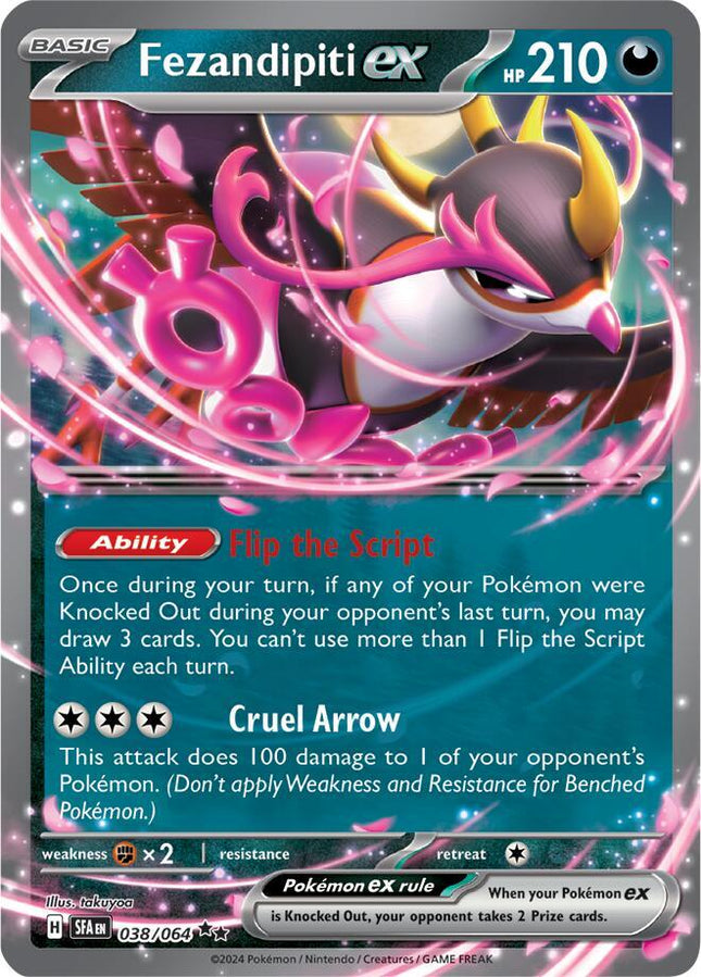 Carta Individual Pokémon Fezandipiti EX 038/064 , BASIC Pokémon 210 HP, set Shrouded Fable, Ilustración de takuyoa - Thunder Cards México