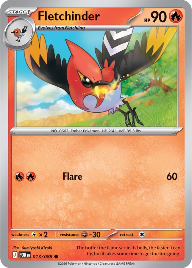 Carta Individual Pokémon Fletchinder 013/088, Stage 1 Pokémon 90 HP, set Perfect Order, Ilustración de Samiyoshi Kizuki - Thunder Cards México