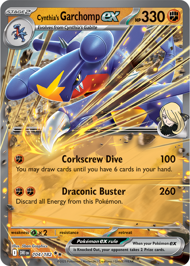 Carta Individual Pokémon Cynthia's Garchomp EX 104/182 , set Destined Rivals Thunder Cards México