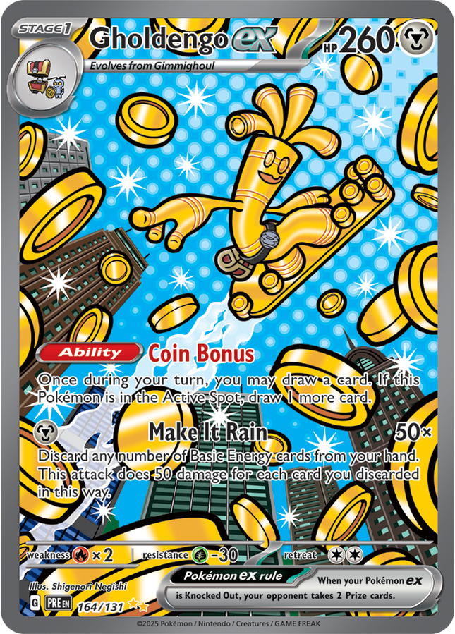 Carta Pokémon Gholdengo EX Special Illustration Rare  164/131 del set Prismatic Evolutions TCG en Thunder Cards 