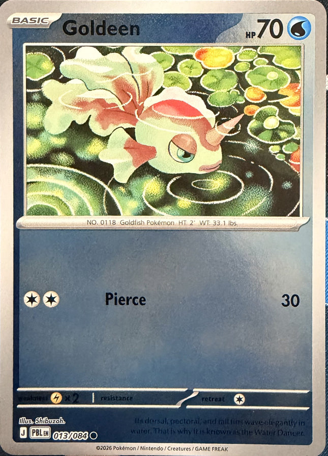 Carta individual Pokémon Goldeen 013/084, set Pitch Black, en Thunder Cards México Reverse