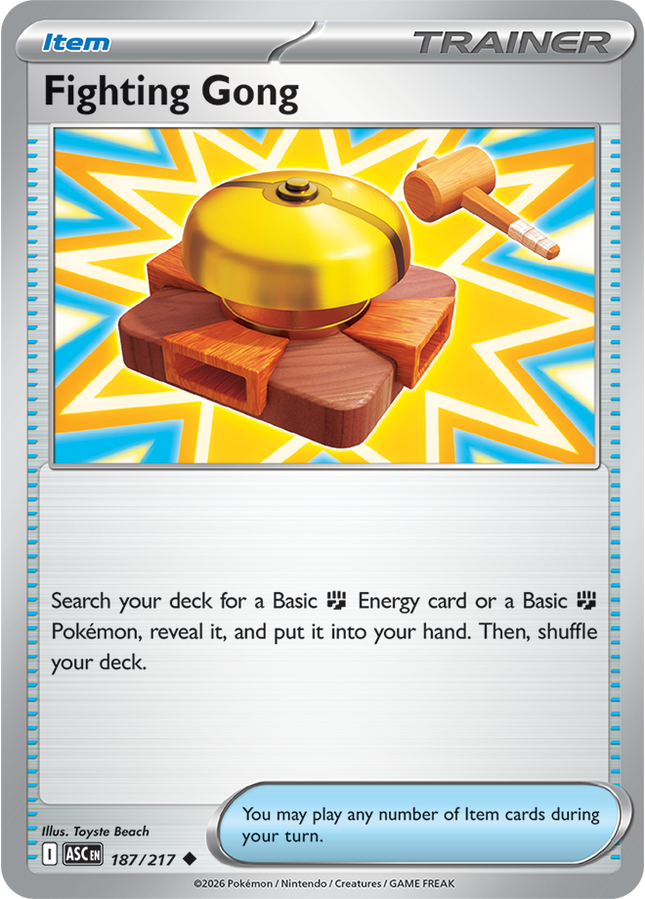 Carta Individual Pokémon Trainer Fighting Gong 187/217, Supporter Trainer, set Ascended Heroes,- Thunder Cards México. 