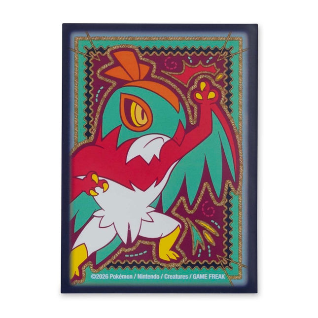Paquete oficial de micas protectoras Pokémon Center de Hawlucha Libre con diseño de cuadrilátero para protección de decks de TCG.