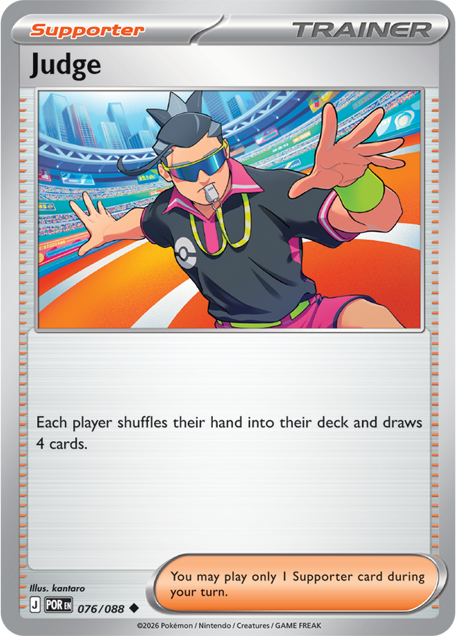 Carta Individual Pokémon Judge 076/088, Supporter Trainer, set Perfect Order, Ilustración de kantaro- Thunder Cards México