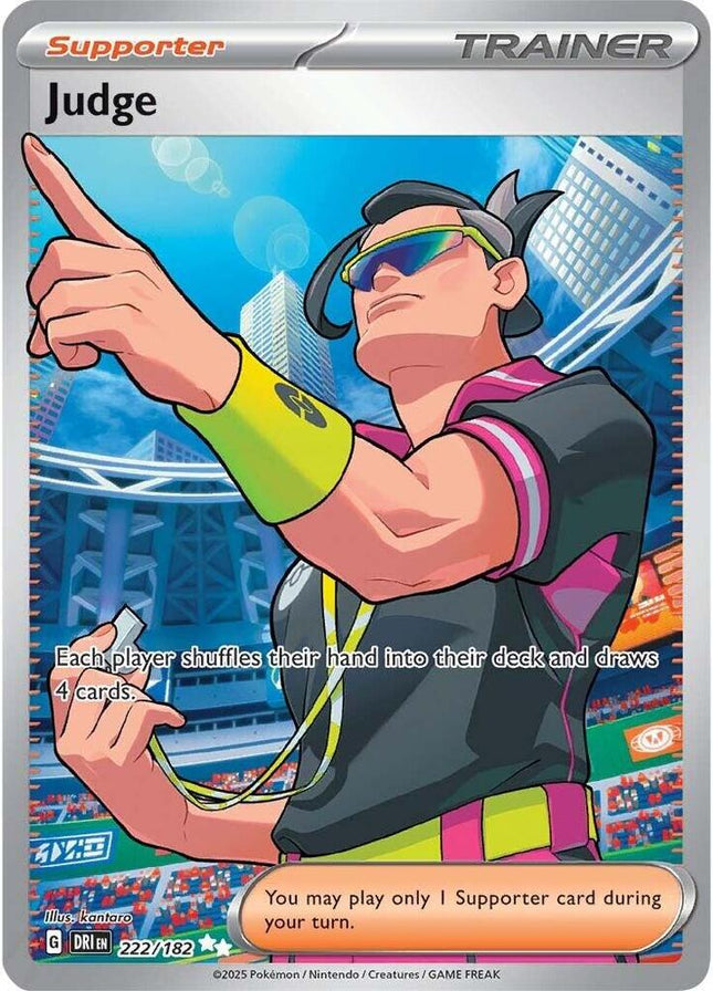 Carta Pokémon Judge (UR) 222/182 del set Destined Rivals de Pokémon TCG en Thunder Cards