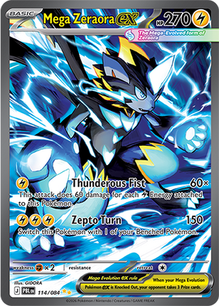 Carta individual Pokémon Mega Zeraora EX 114/084, set Pitch Black, en Thunder Cards México 